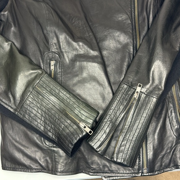 Trouvé black leather moto jacket with blue quilted inside L - Picture 6 of 12